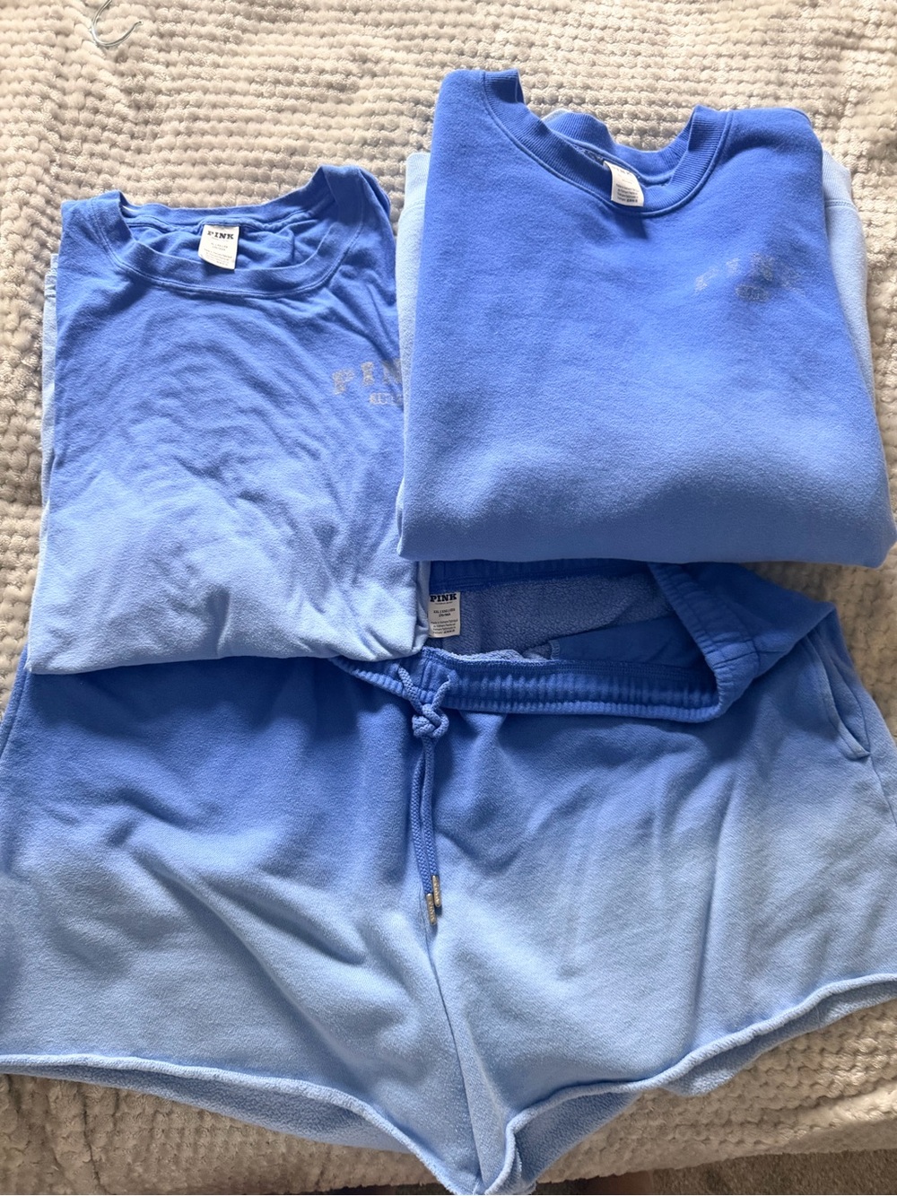 Victoria’s Secret PINK 3-Piece Blue Lounge Set T-Shirt Sweatshirt Shorts